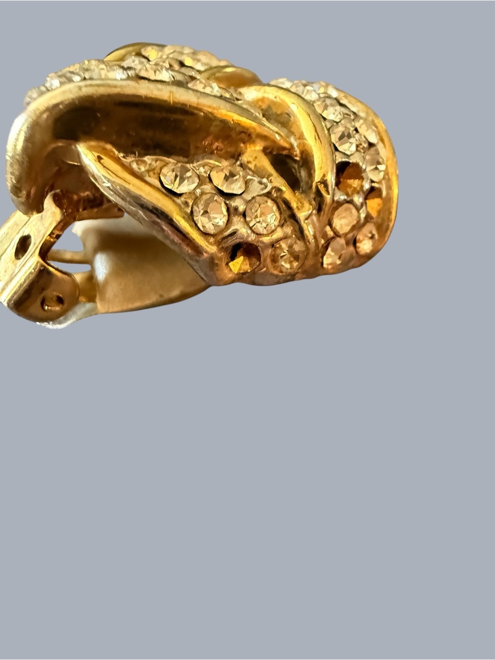 Vintage Jean Doucet GoldTone Rhinestone Clip-On Earring Designer Statement Knot - Picture 6 of 9